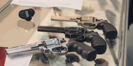 Revolvers on the counter in the gun shop. Weapon