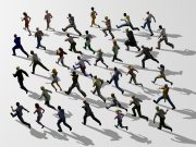 Trend, Crowd of people runs in one direction