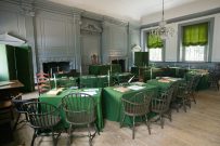 The Assembly Room where Declaration of Independence and U.S. Constitution were signed in Independence Hall, Philadelphia, Pennsylvania