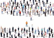 Two groups of business people. Isolated over white background