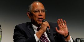 New York, USA, 28 April 2018. Executive Editor of The New York Times, Dean Baquet, speaking during a panel after the screening of ?The Fourth Estate? at the 2018 Tribeca Film Festival. The film is about how The New York Times covered the first 100 days of