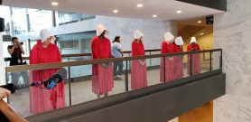 Washington DC, September 3, 2018, USA: Protestors dressed as “Hand Maidens” line the hallway near the Judge Brett Kavanaugh nomination hearing to become the next Associate Supreme Court Justice. The protestors are concerned that Kavanaugh may try and over