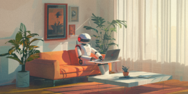 Robot working on laptop